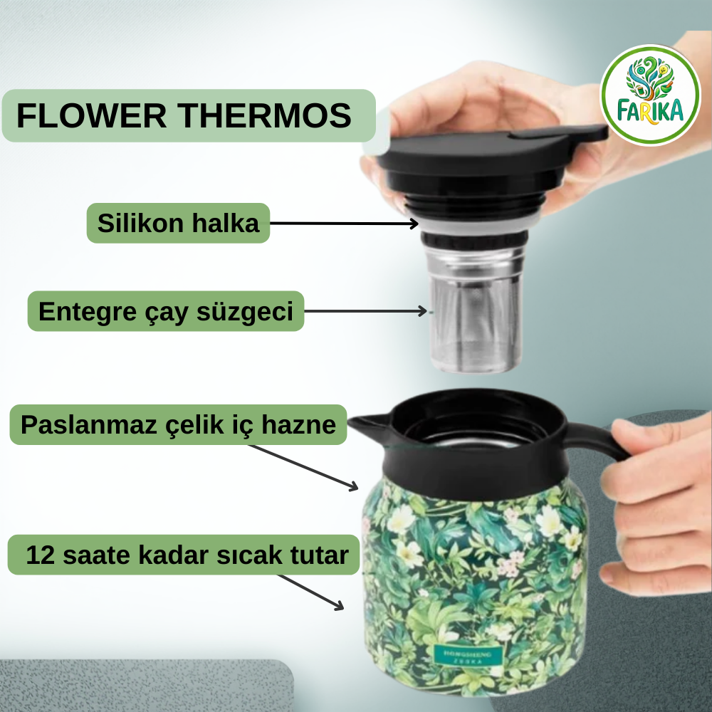Vintage Çiçekli Çay Termosu