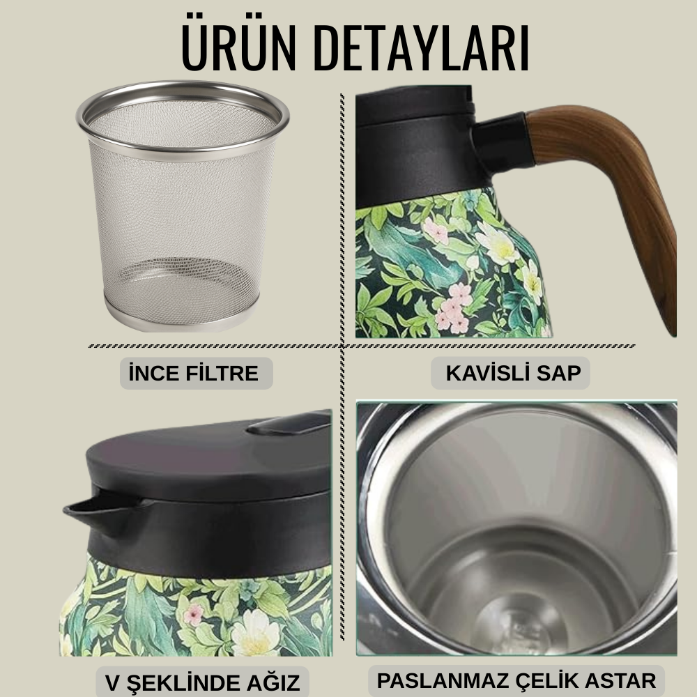 Vintage Çiçekli Çay Termosu
